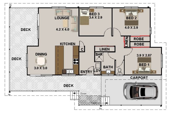 3 Bedroom + Carport House Plan