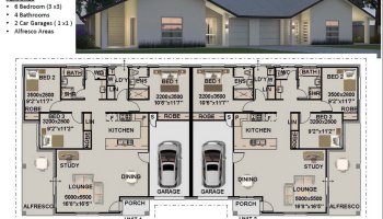 6 X 4 Bed X 2 Car| 6 Bed Duplex Design Plans